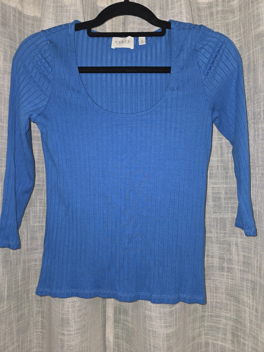 Cyrus Ribbed Scoop Neck Long Sleeve Top - Bright Blue